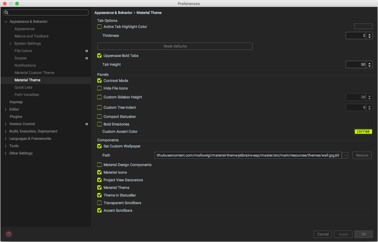 Feature Settings - Material Theme UI Documentation